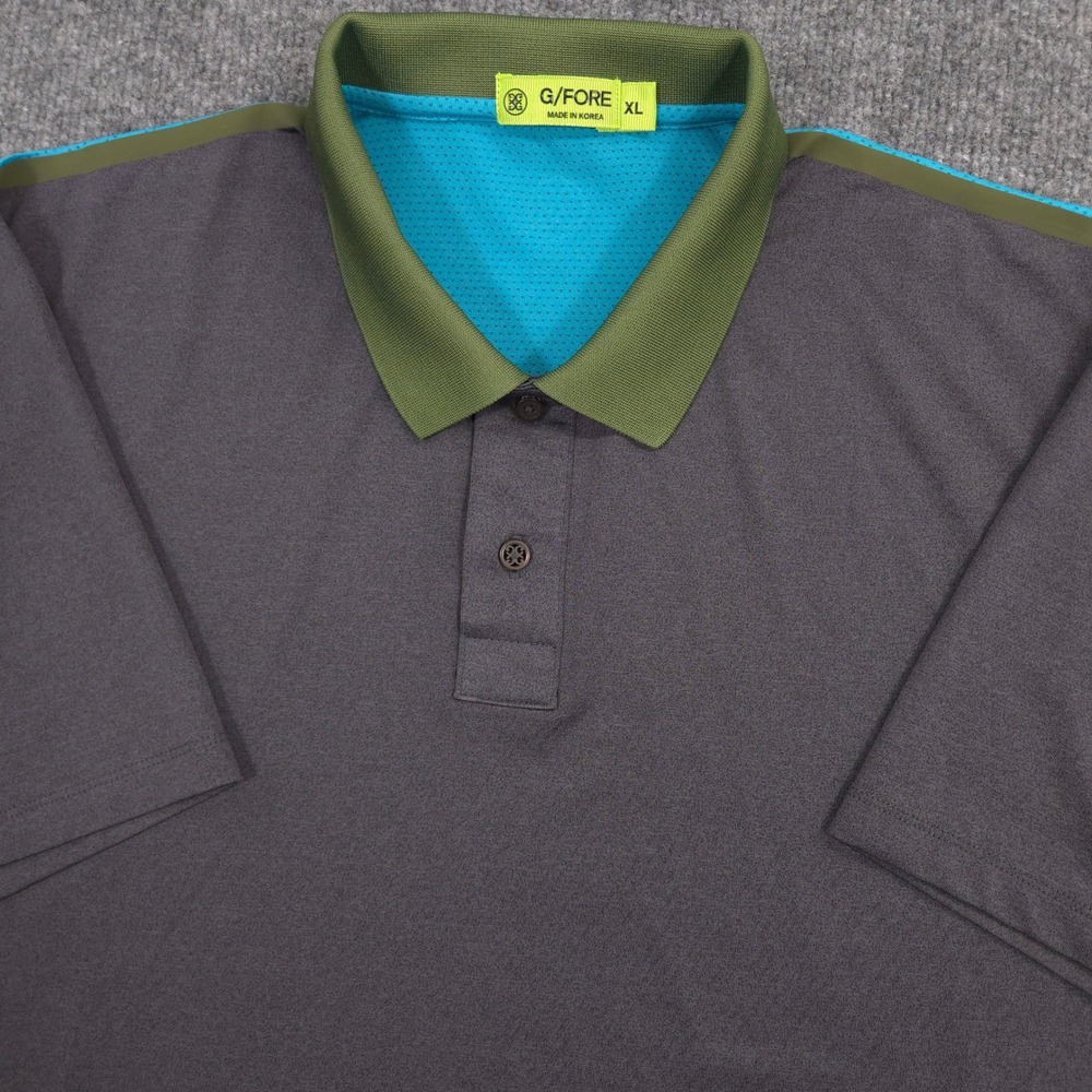 G/FORE Polo Shirt Mens XL Gray Blue Perforated Back Performance Golf Lightweight